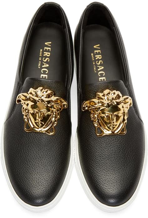 all black versace sneakers|Versace slip on sneakers.